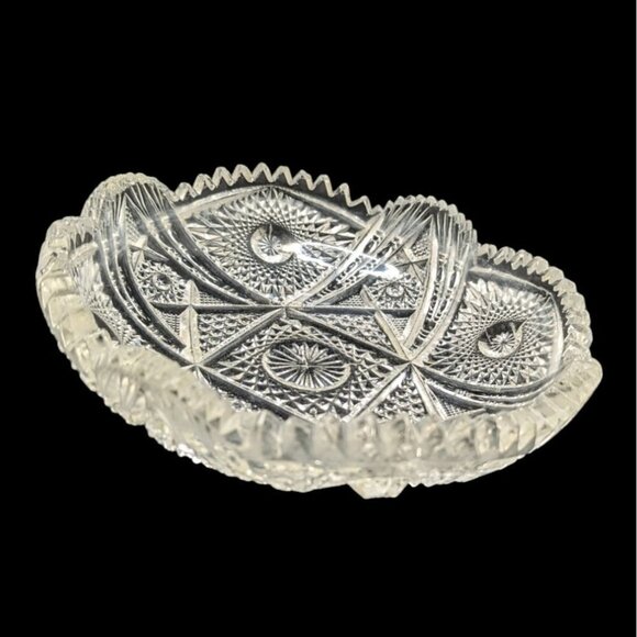Imperial Cut Glass Candy Dish Bowl Nucut Line Sawtooth Edge 7.5" Christmas - Picture 1 of 7